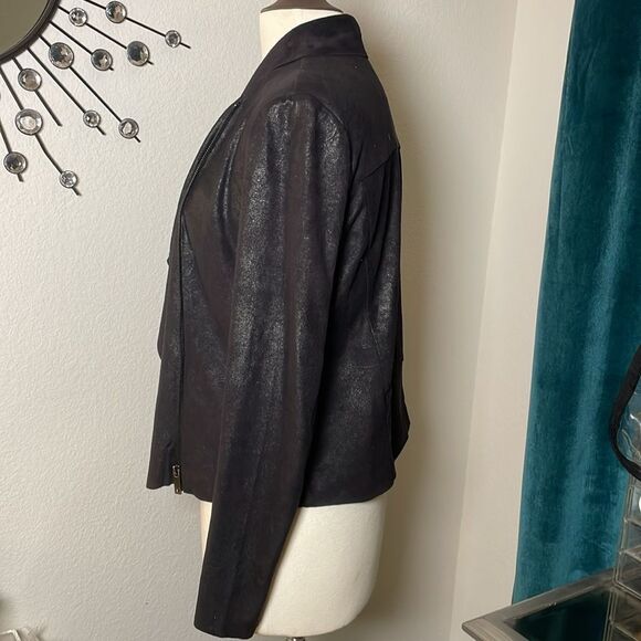 Forever 21 Women's Black Sheen Faux Suede Jacket Asimetrical | size M - Picture 5 of 9